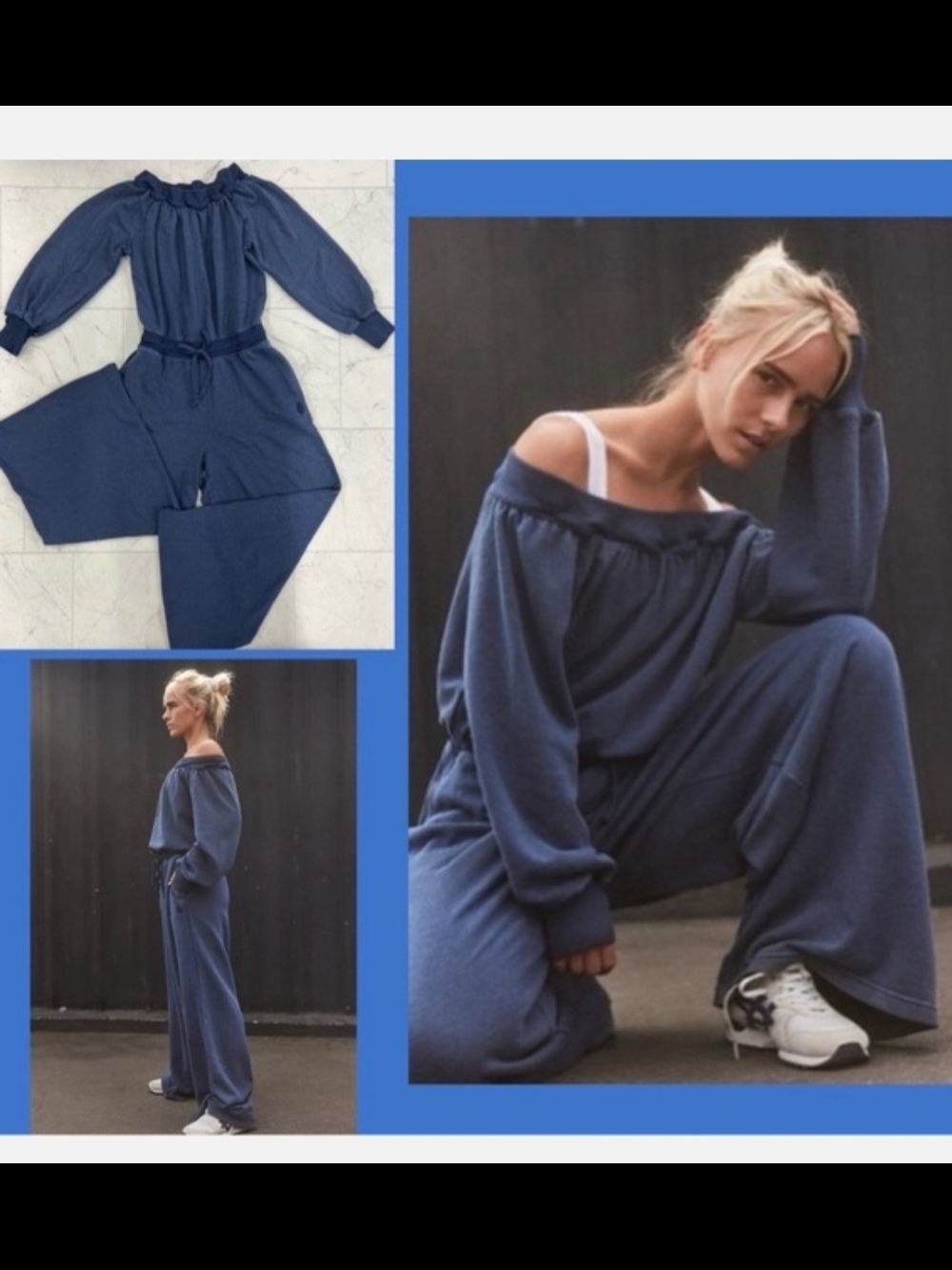 One To Beat Free People Movement Onesie Wide-Leg Jumpsuit in Slate Blue